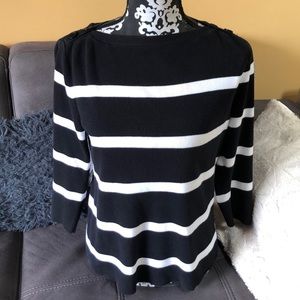 LAUREN JEANS Blue & White 3/4 Sleeve Top Size M